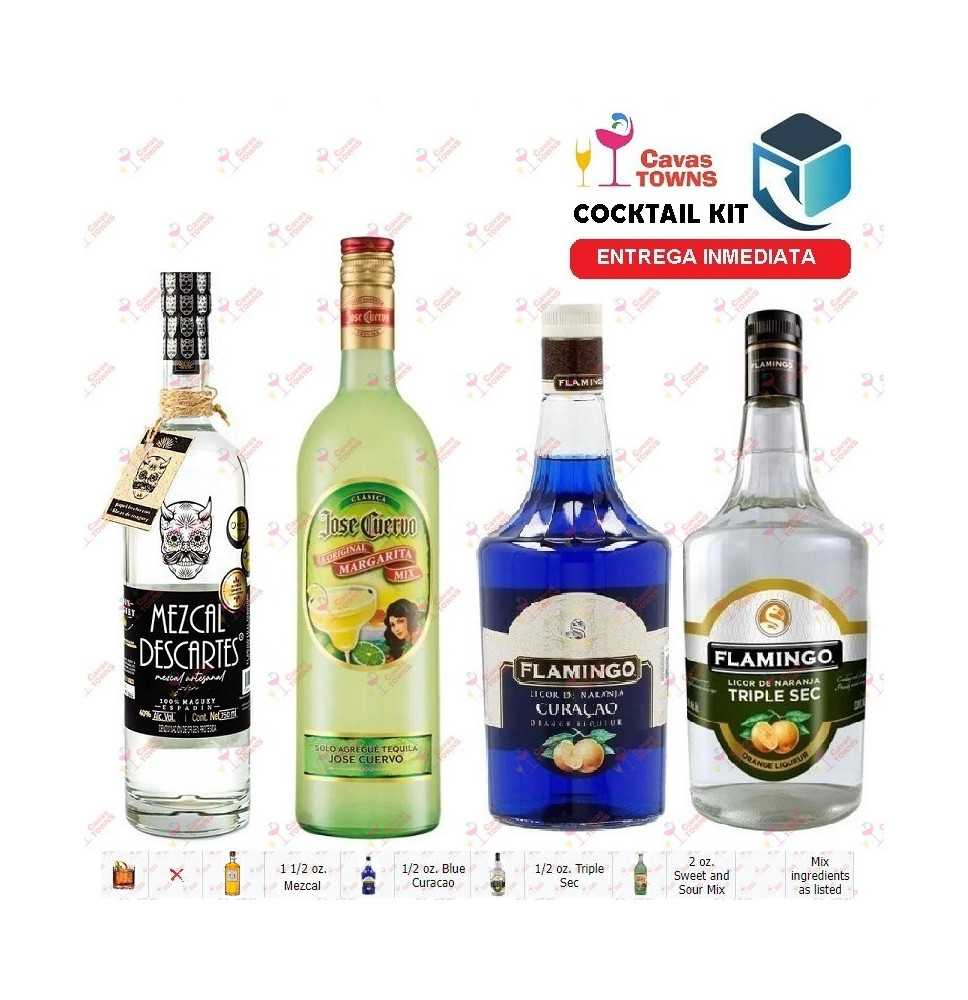 Cocktail Kit Blue Margarita Mezcal Receta Recipe - Cavas Towns